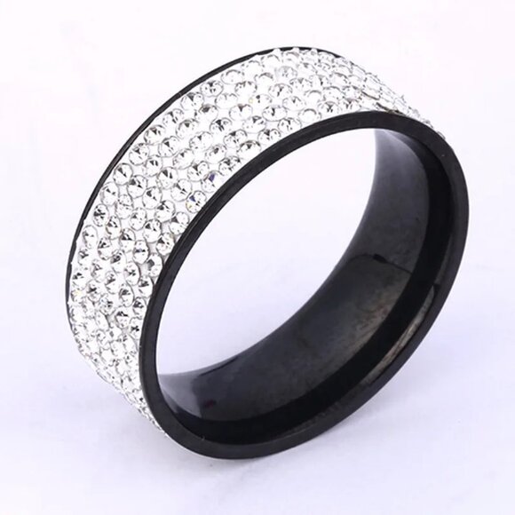 3/$35 Black & Clear Cubic Zirconia Wide Band Ring Stainless Steel Jewelry - Picture 6 of 6